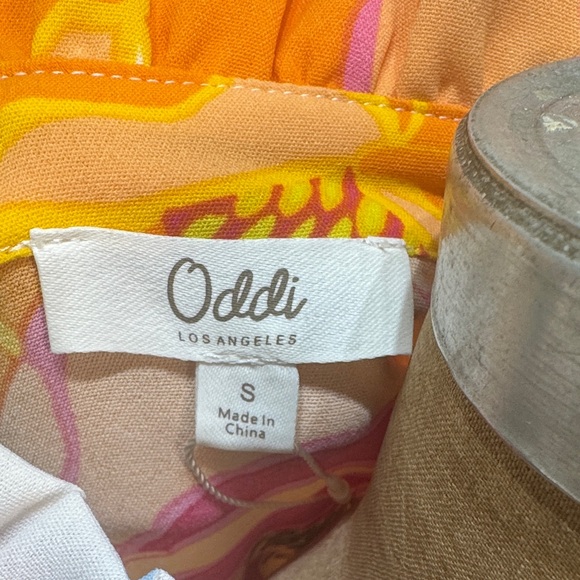 Oddi Women Small Floral Button-Up Multicolor Ruffle Short Sleeve Blouse NWT - Picture 2 of 10